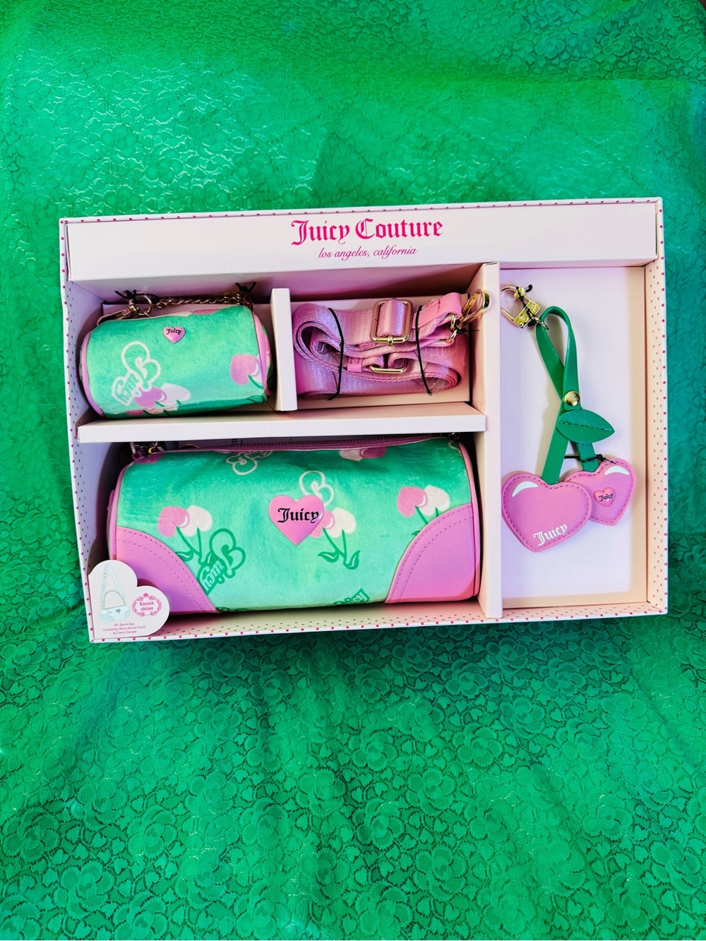 Juicy Couture Green & Pink Cherry barrel bag